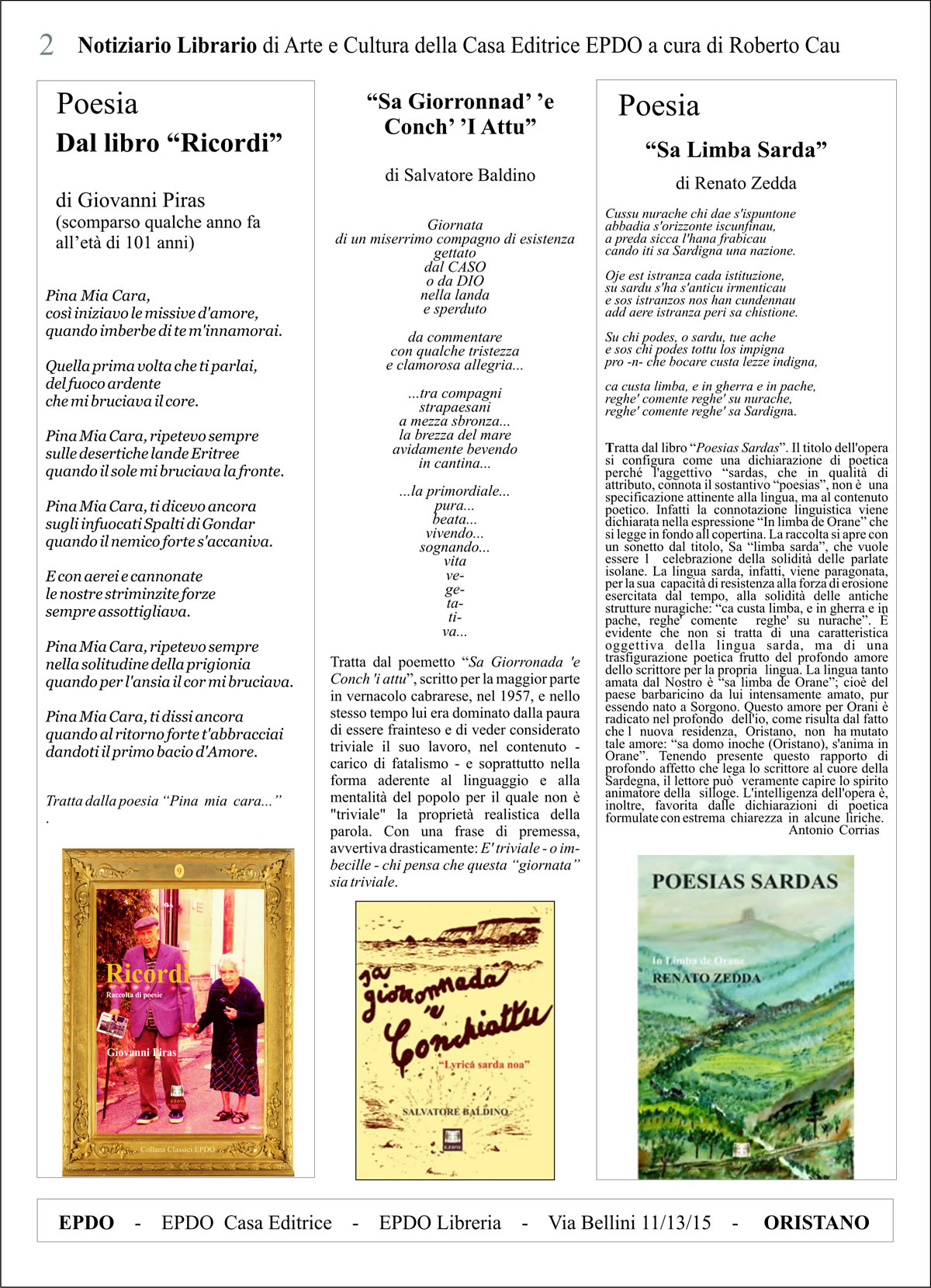 Notiziario Librairio Poesie EPDO Oristano